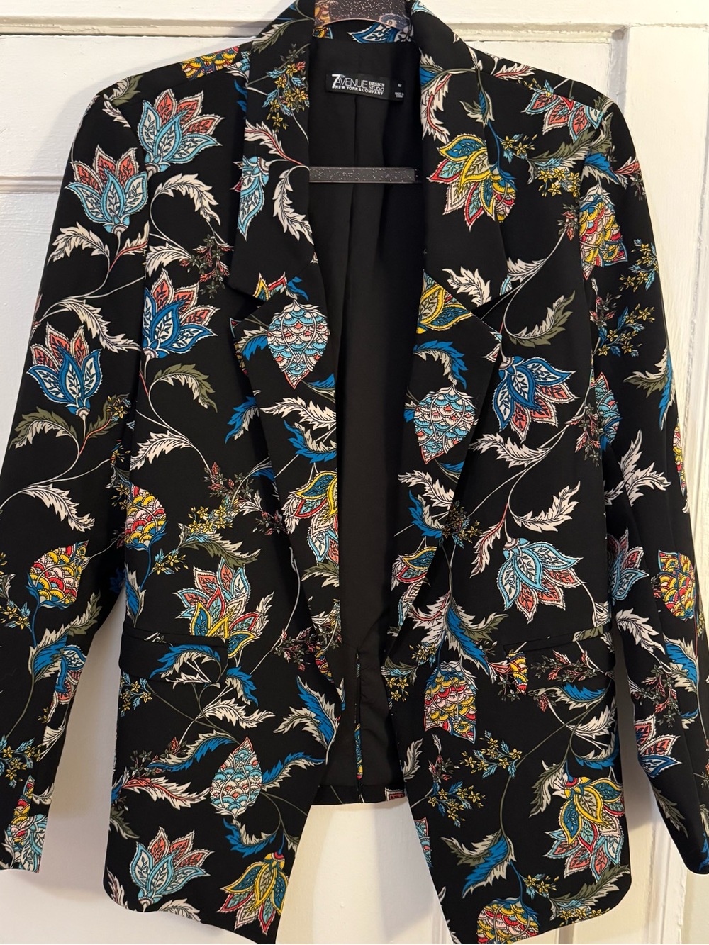 New York & Company Black Floral Print Blazer with Multicolor Accents